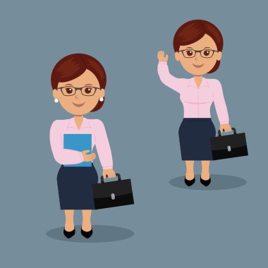 Set businesswoman with briefcase in a variety of activities.