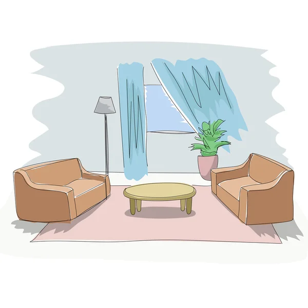 Diseño interior vectorial del salón . — Vector de stock