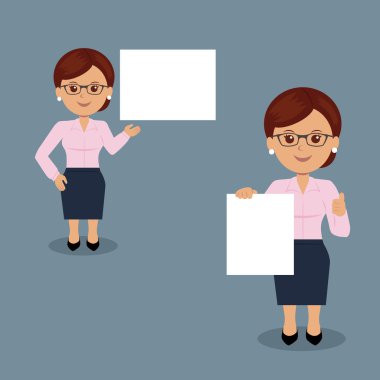 İşadamı ile çeşitli eylem boş beyaz bayrak kümesi.