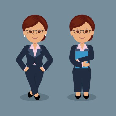 İş kadını ayakta çeşitli eylem kümesi.