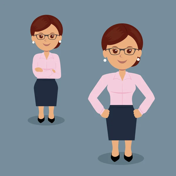 Conjunto de mujer de negocios de pie en varias acciones . — Vector de stock