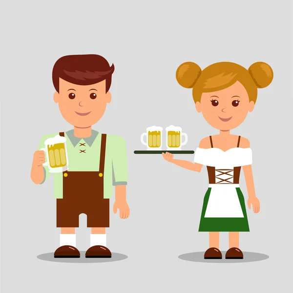 Oktoberfest. Mann und Frau bei einem Bier. — Stockvektor
