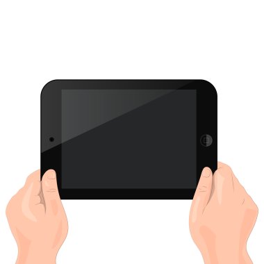 Boş ekran tablet bilgisayarınızla holding eller. Dijital tablet Pc kullanma.