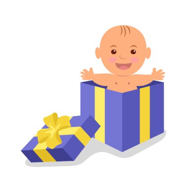 Bir hediye kutusu şirin bebek çocuk. Hayat değerli hediye