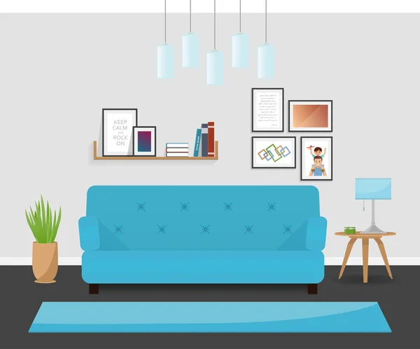 Moderní design interiéru v tyrkysové barvy. Útulný obývací pokoj — Stockový vektor
