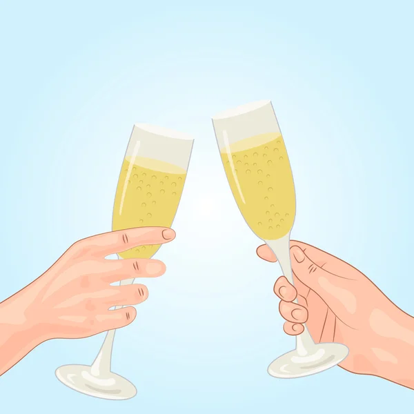 Toast, champagne, menselijke hand. Feestelijke achtergrond. Geïsoleerde vector achtergrond — Stockvector