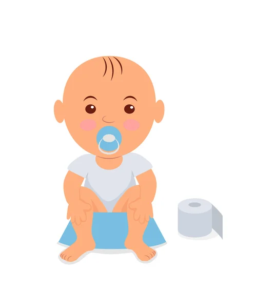 Baby boy sitting on the potty. Learning to pee — Stock Vector