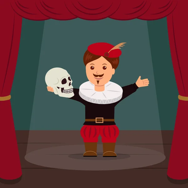 Actor on scene of the theater, playing a role Hamlet. Concept World Theatre Day — Stock Vector