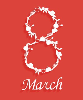 Arka plan için tebrik kartı Mart 8. Modaya uygun bir tasarım şablonu kadın gün uzun gölgeler ile