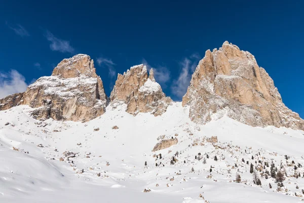 Sassolungo (Langkofel) gruppen av italienska Dolomiterna i vinter. — Stockfoto