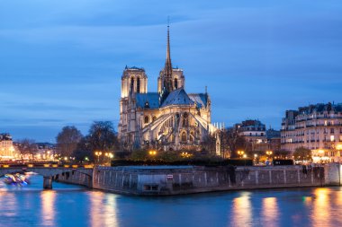 Notre dame de paris alacakaranlıkta, Fransa.