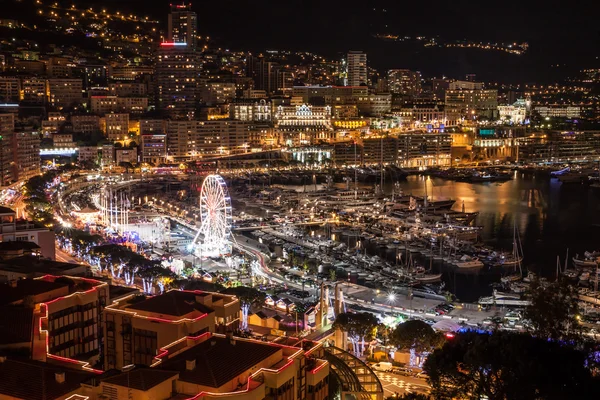 Skyline di Monte Carlo di notte, Costa Azzurra — Foto Stock