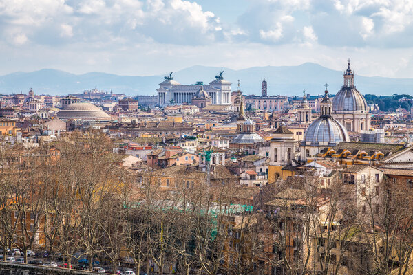 Skyline of Rome from the The Mausoleum of Hadrian, usually known as Castel Sant'Angelo, Rome, Italy