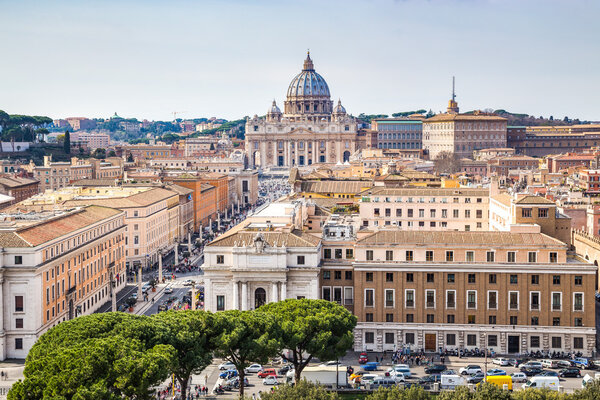 Skyline of Rome from the The Mausoleum of Hadrian, usually known as Castel Sant'Angelo, Rome, Italy