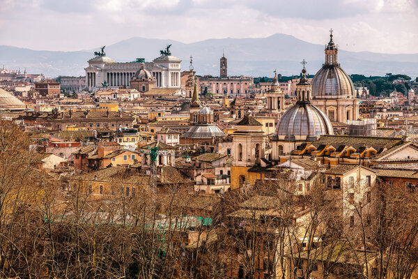Skyline of Rome with Saint Peter Basilica from the The Mausoleum of Hadrian, usually known as Castel Sant'Angelo, Rome, Italy