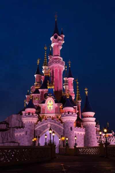 Disneyland Paris Castle at night, Paris, France — стокове фото