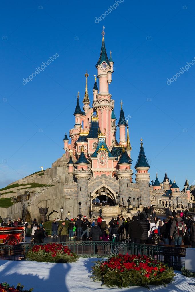 Disneyland Paris Castle during Christmas Celebrations Stock Editorial