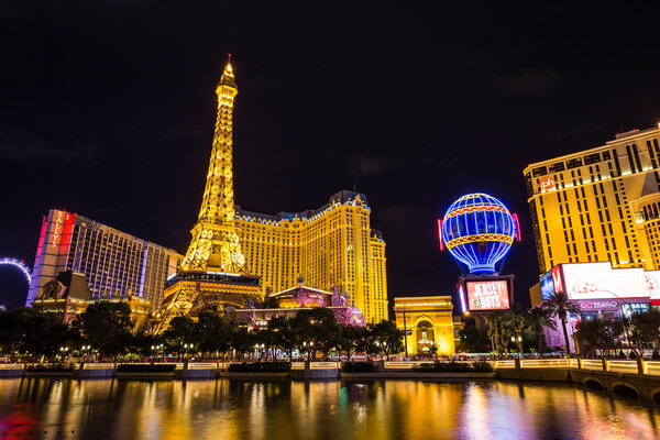View of the Paris Las Vegas hotel and casino at night, Las Vegas
