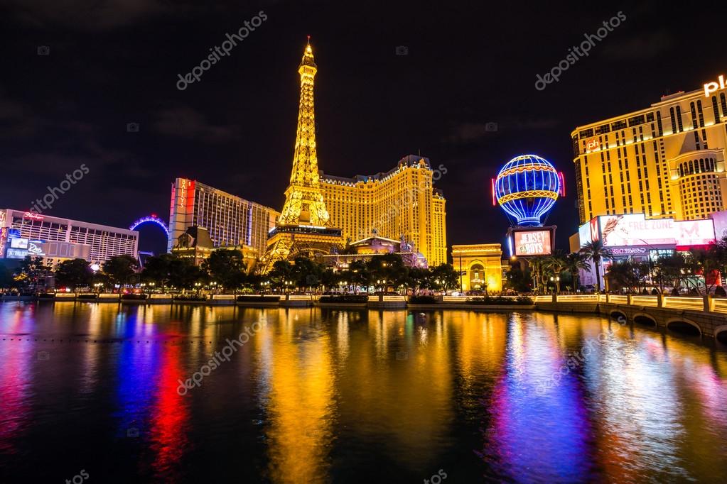 Night view of the Eiffel Tower, Las Vegas, - Stock Photo