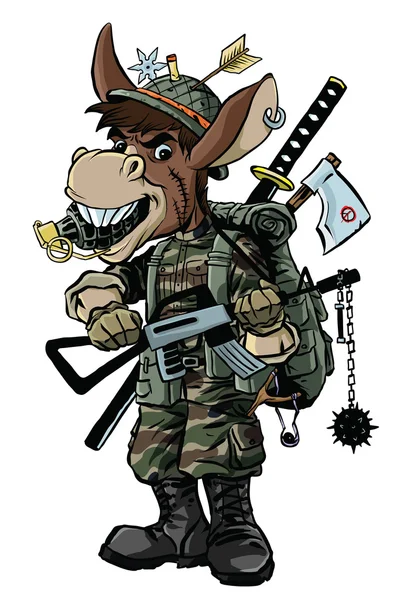 Soldado burro con arma — Vector de stock