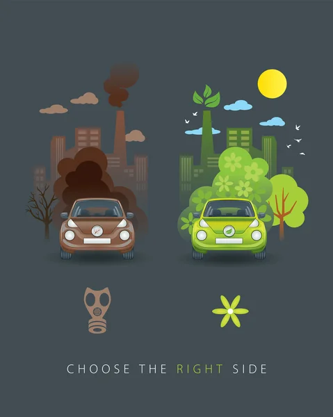 Eco voiture verte et brune — Image vectorielle