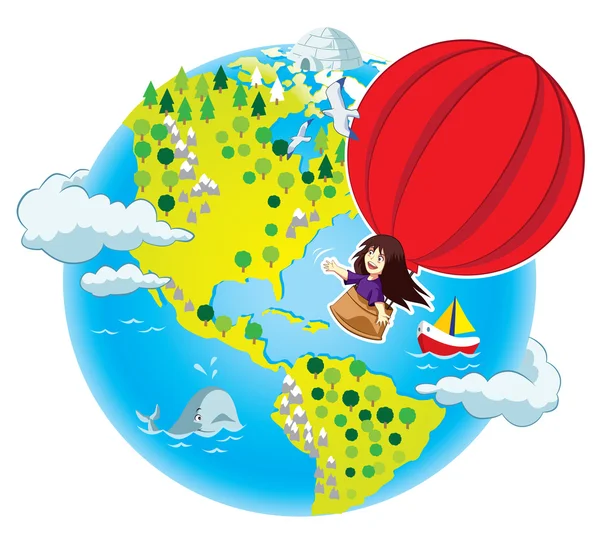 Κοριτσάκι που φέρουν σε το μπαλόνι αέρα — Διανυσματικό Αρχείο