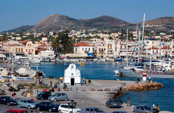 Aegina Island Greece Waterfront View Bustling Port Egina Town High Royalty Free Stock Photos