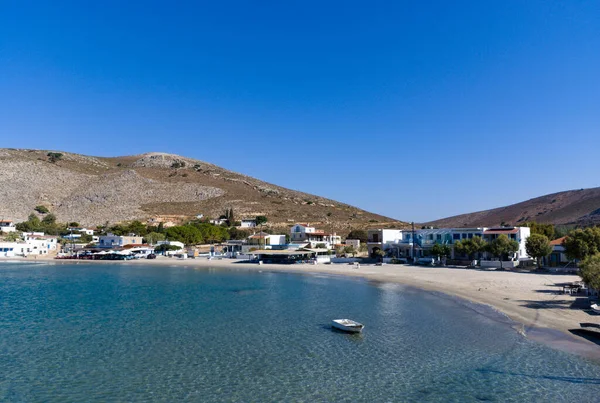 Pserimos Island Greece Blue Sea Bay Panoramic View Typical Mediterranean Stock Photo