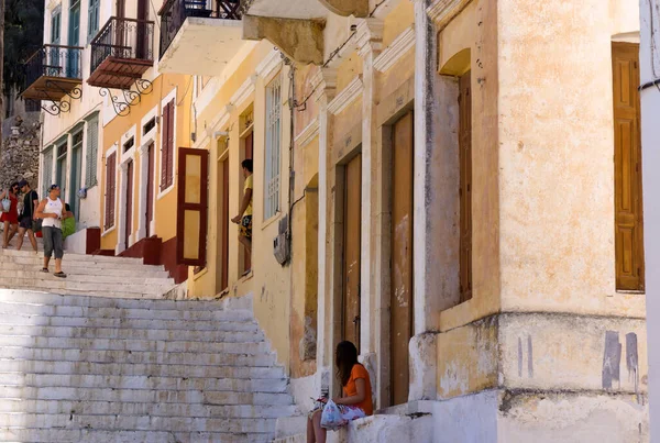 Symi Yunanistan Ağustos 2009 Yunanistan Güzel Symi Adasındaki Eski Kasaba — Stok fotoğraf