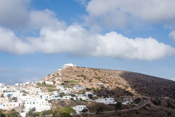 Isla Sikinos Grecia Vista Espectacular Del Casco Antiguo Kastro Hermoso — Foto de Stock