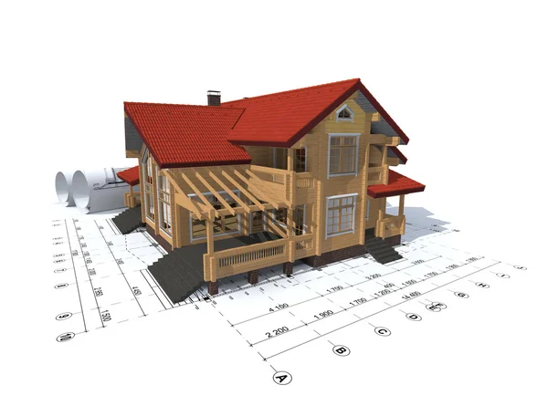 Renderingu 3D, projekt domu — Zdjęcie stockowe
