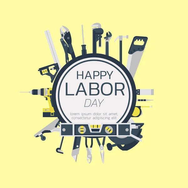 Happy arbetarklassdagen gratulationskort konceptet illustration på gula bac — Stock vektor