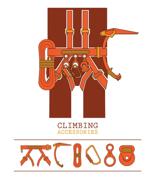 Arancione giallo abbigliamento accessori arrampicata — Vettoriale Stock