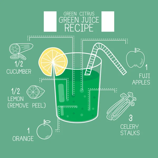 Green citrus  juice recipes great detoxifier — ストックベクタ