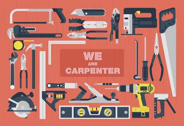 Somos carpintero, Herramientas para el hogar elemento plano — Vector de stock