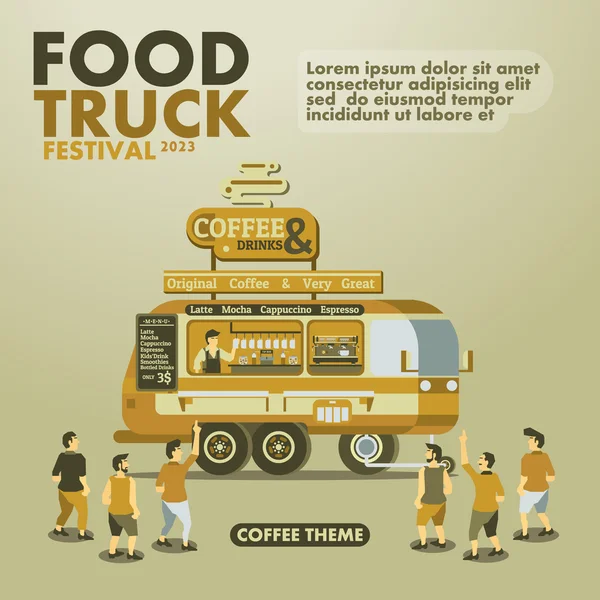 ΑΦΙΣΣΑ τροφίμων φορτηγό με γκουρμέ, καφέ θέμα — Διανυσματικό Αρχείο