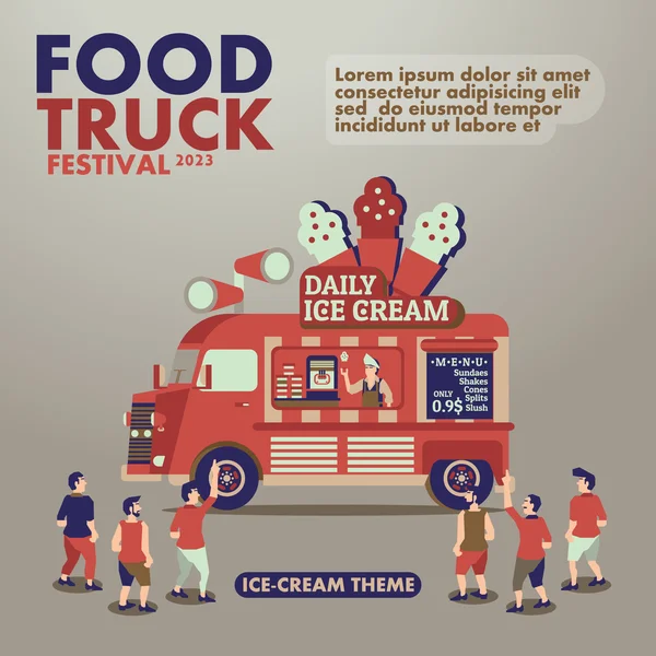 Food Truck Festival Poster mit Gourmet-, Eis-Thema — Stockvektor