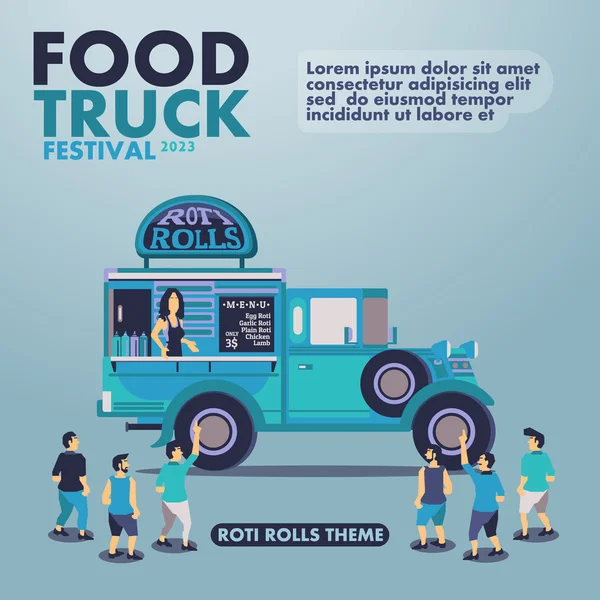 Τροφίμων φορτηγό ΑΦΙΣΣΑ με γκουρμέ, Roti ρολά θέμα — Διανυσματικό Αρχείο