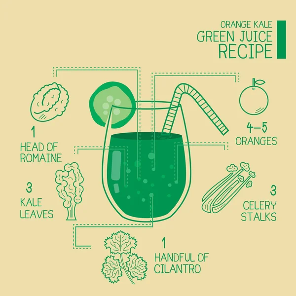Orange kale, green juice recipes great  detoxify — Stock Vector