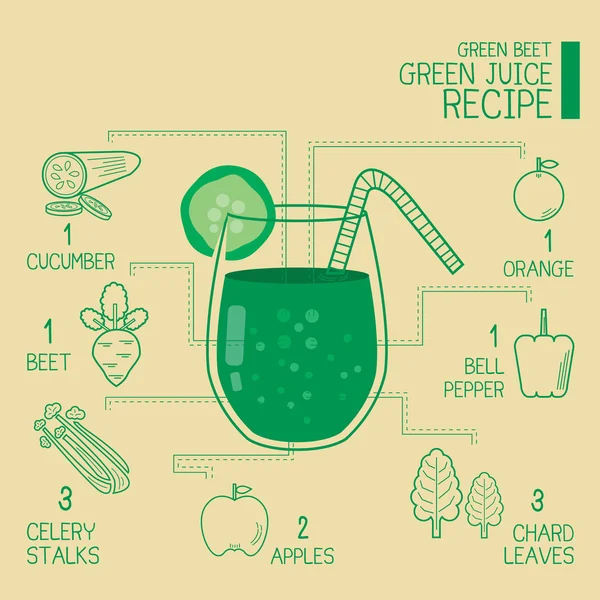 Remolacha verde, recetas de jugo verde gran desintoxicar — Vector de stock