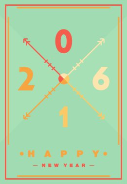 Happy 2016 yeni yıl, en az tebrik kartı Tema. Vektör düz