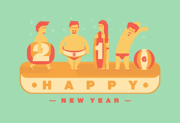 Happy 2016 yeni yıl, tatil beach Tema için. Vektör düz
