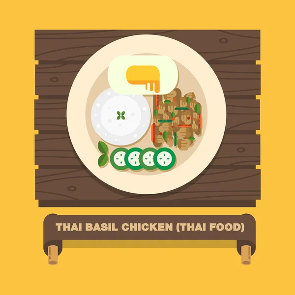 Thajsko je národní jídla, thajskou bazalkou kuře (Pad Kra Pao gai) — Stockový vektor