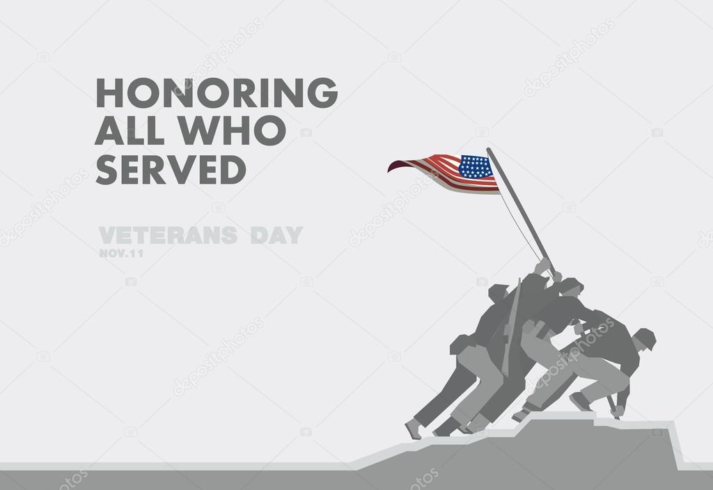 Honors Veterans day,the monument and flag flat theme
