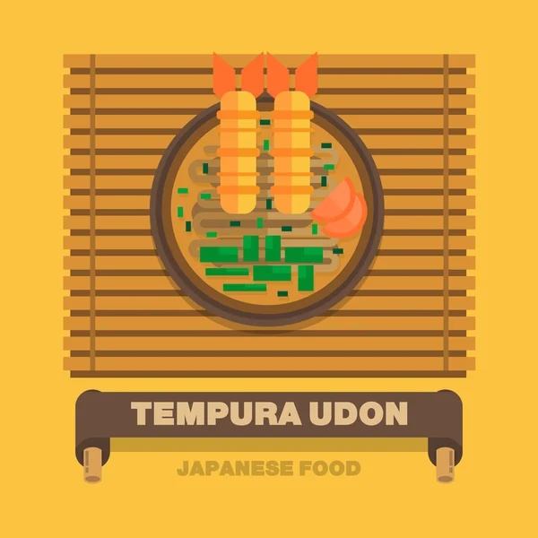 Pratos nacionais do Japão, Tempura Udon - Vector flat design —  Vetores de Stock