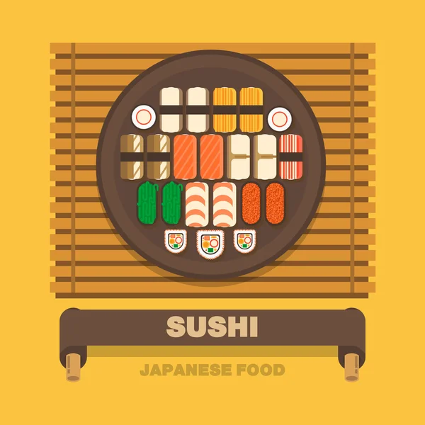 Plats nationaux du Japon, Roll Sushi - Design plat vectoriel — Image vectorielle