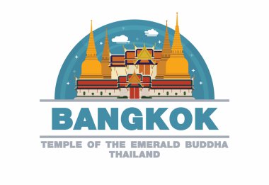 Bangkok, Tayland logosundaki Zümrüt Buda Tapınağı sembol fla