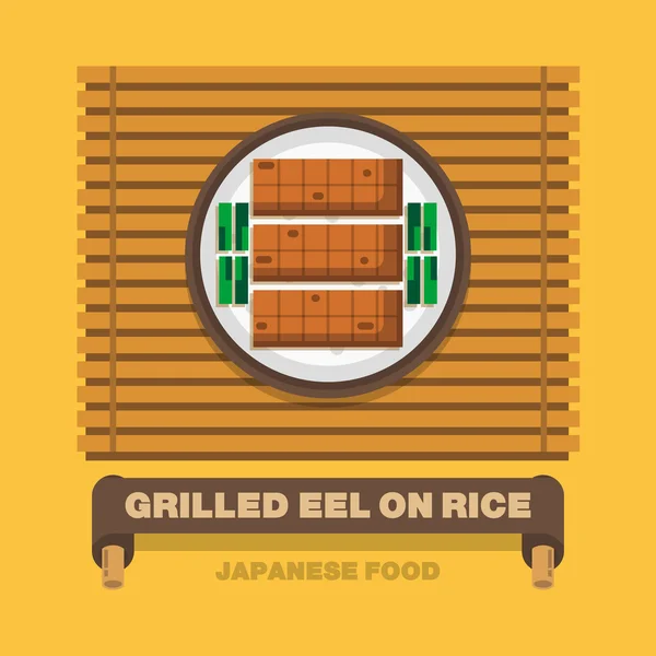 Japonya'nın ulusal yemekler, ızgara yılanbalığı pirinç - vektör düz tasarımı