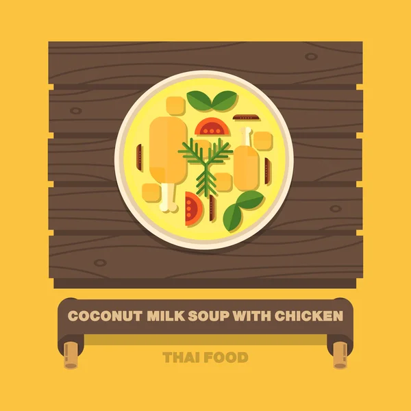 Dania kuchni narodowej Tajlandii, mlekiem kokosowym zupa z kurczaka - Vect — Wektor stockowy