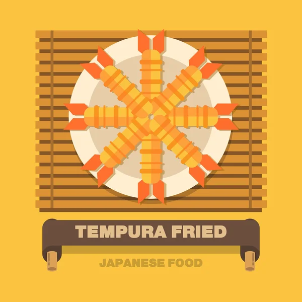 Platos nacionales de Japón, Tempura Fried - Diseño plano vectorial — Vector de stock